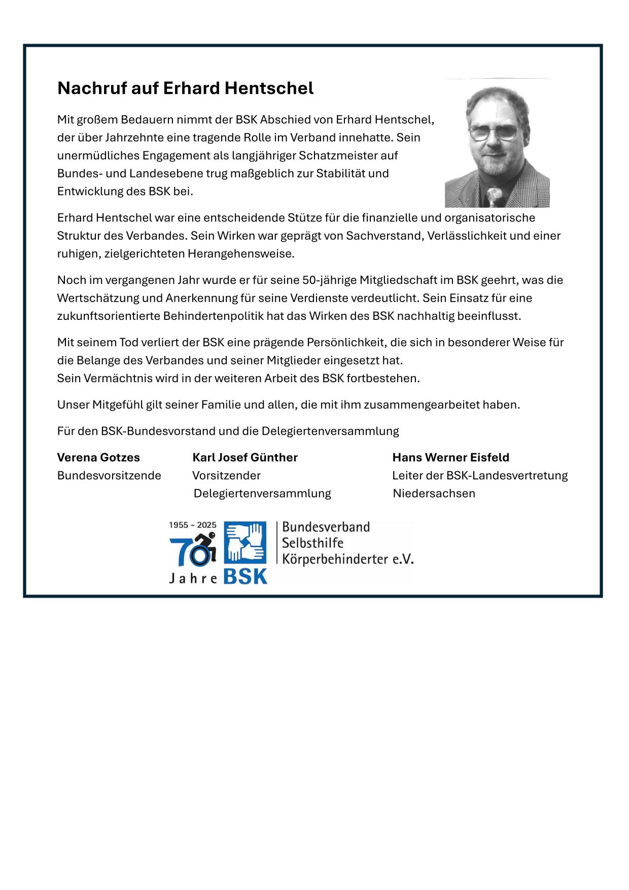 Nachruf auf Erhard Hentschel